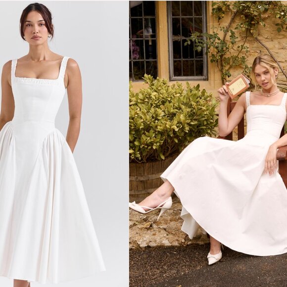 HOUSE OF CB 'Dorothy' White Cotton Midi Sundress NWOT - Picture 4 of 9